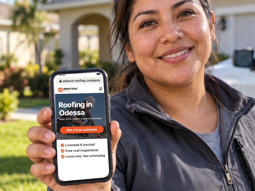 odessa.roofing.company open in a phone browser